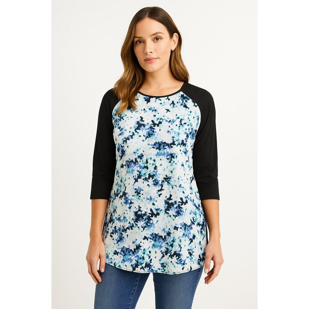 New Apt. 9 Women's Black‎ Multi 3/4 Sleeve Open Back Casual Blouse Top Size XL
